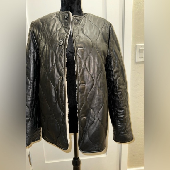 All Saints Duthie Leather/ Shearling Lined Reversible Coat S - Picture 3 of 6